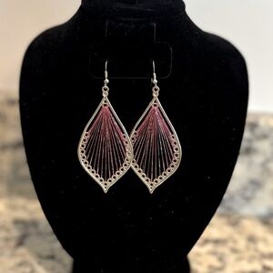 Elegant Silver and Pink Teardrop String Earrings